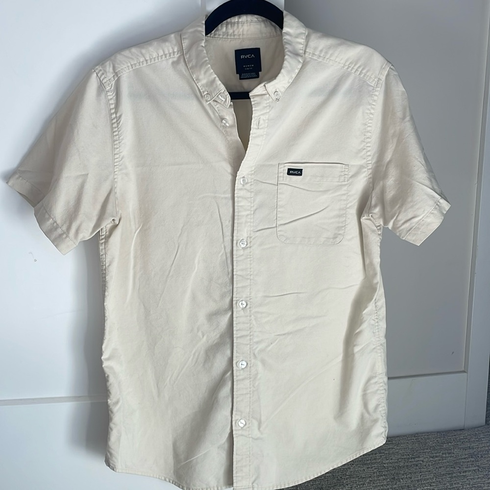 RVCA Men’s button down, cream - Medium Slim fit